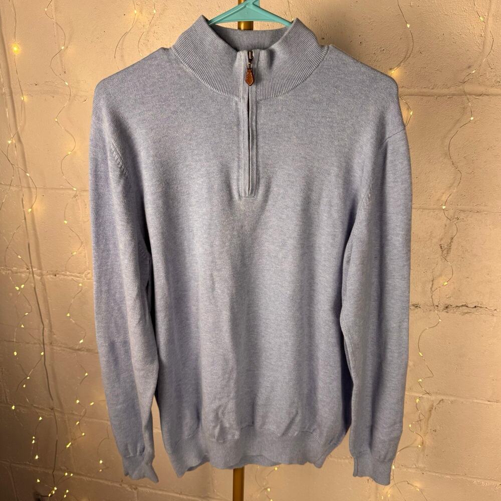 Alan Paine Men’s Blue Cotton Cashmere Knit 1/4 Zip Mock Neck Sweater XL